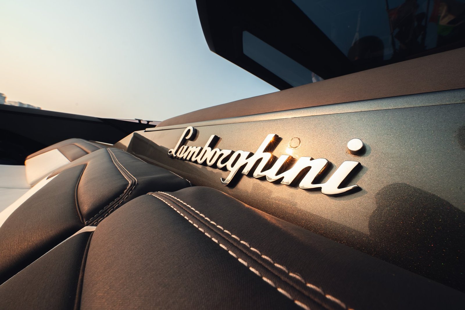 Lamborghini signature on the crafted upholstery